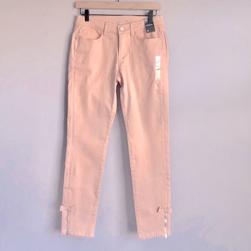 New Bow Zipper Cuff Peach Ankle NY&Co New York and Company Skinny Jeans Size 4